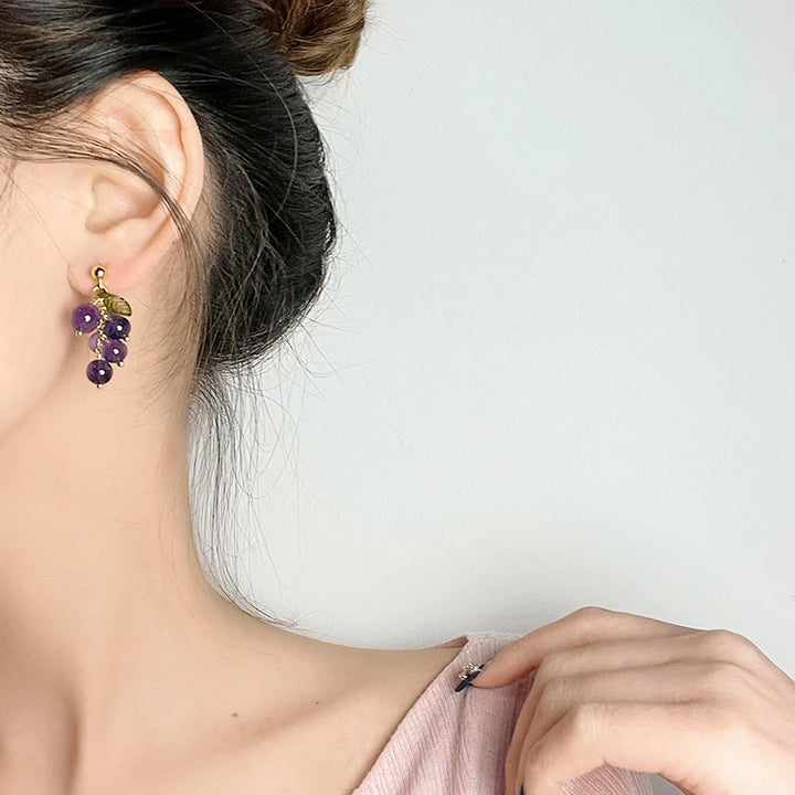 Purple Grape Retro Clip On Earrings - Divawearfashion