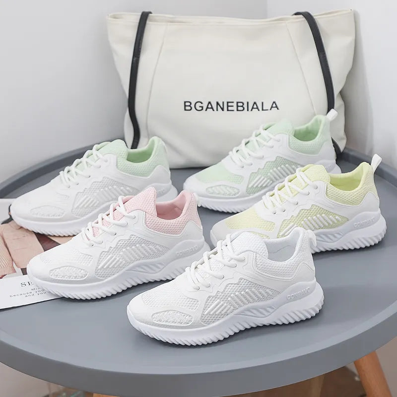 Breathable Casual White Sneakers - Divawearfashion