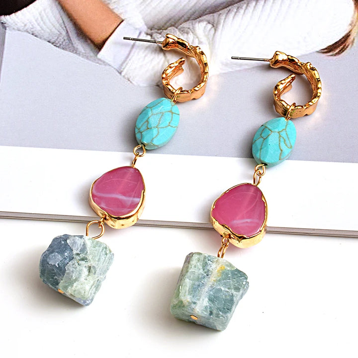 Long Irregular Handmade Natural Stone Drop Earrings - Divawearfashion