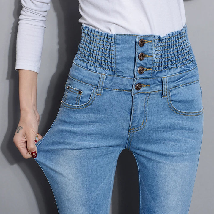 High Waist Skinny Stretch Warm Jeans - Divawearfashion