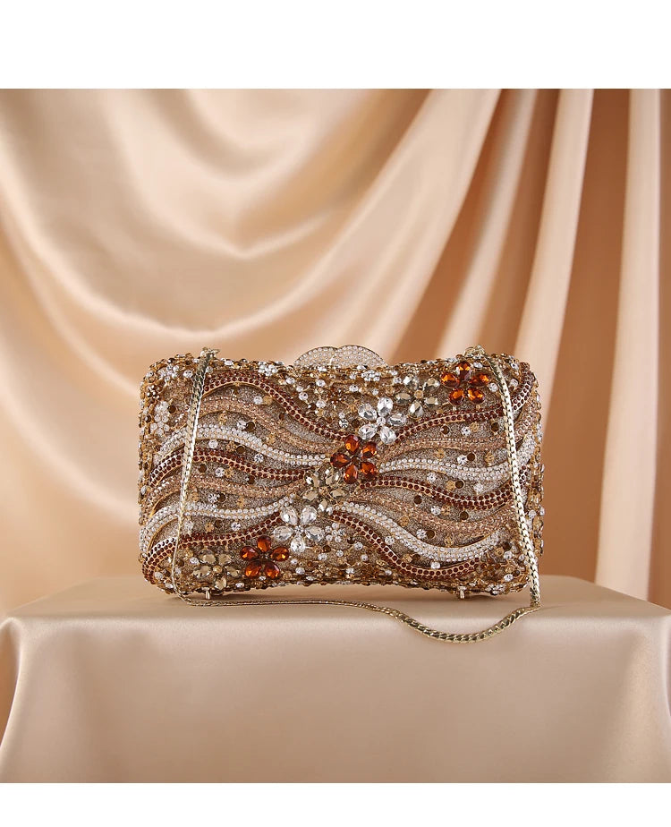 Silver Gold Black Crystal Diamond Beading Clutch - Divawearfashion