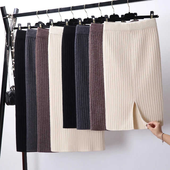 Warm Knitted High Waist Long Pencil Skirt - Divawearfashion
