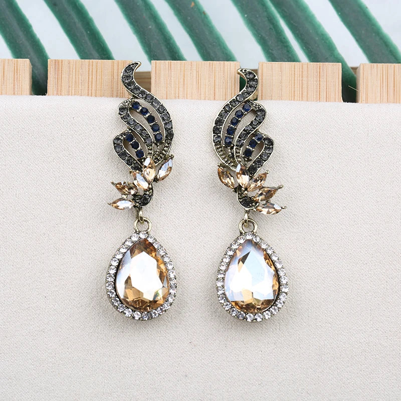 Symmetric Crystal Drop Earrings - Divawearfashion