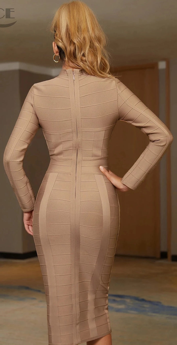Bodycon Bandage Long Sleeve Sexy Hollow Out Evening Dress - Divawearfashion