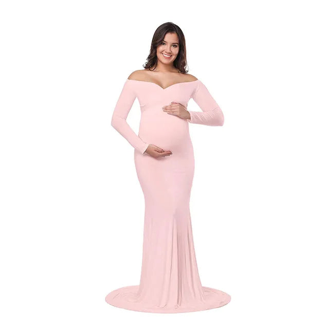 Fitted Long V Neck Maternity Dress - Divawearfashion