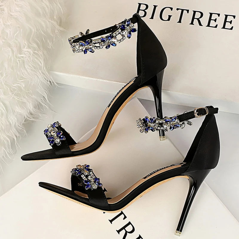 BIGTREE Shoes Open Toe Rhinestones Sandals Women 2023 New Designer Sexy High Heels Sandals Female Shoes Summer Heeled Sandals - Divawearfashion