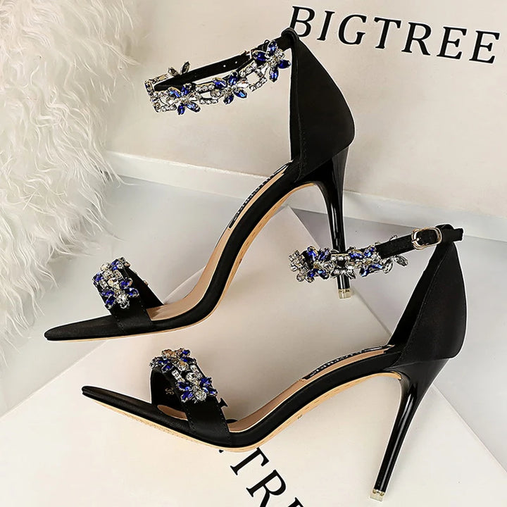 BIGTREE Shoes Open Toe Rhinestones Sandals Women 2023 New Designer Sexy High Heels Sandals Female Shoes Summer Heeled Sandals - Divawearfashion