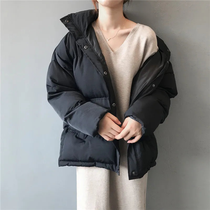 Short Single-Breasted Down Jacket with a Stand Collar - Divawearfashion