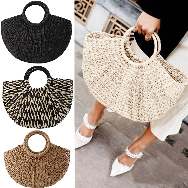 Rattan Handmade Woven Circle Bohemia Handbag - Divawearfashion