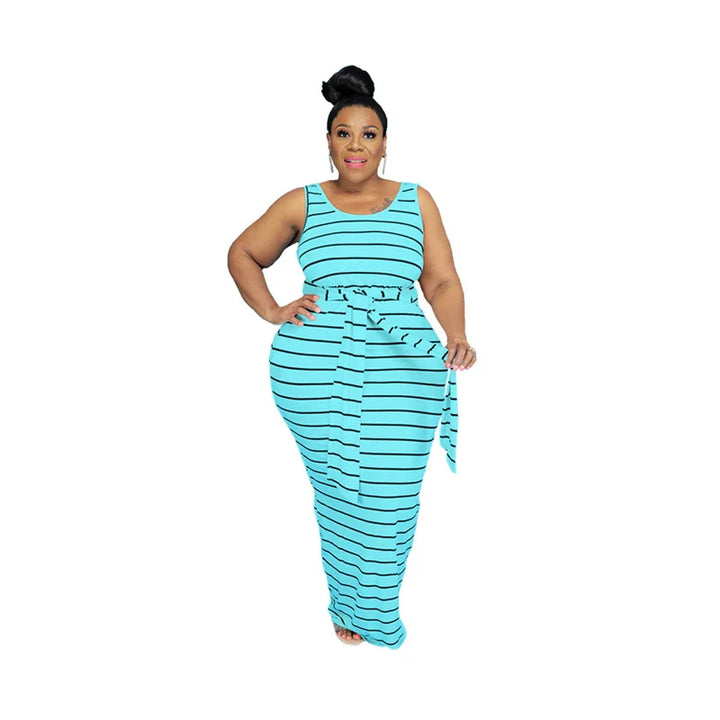 Striped Plus Size Casual Maxi Dress