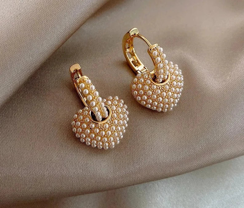 Pearl Peach Heart Love Dangle Earrings - Divawearfashion