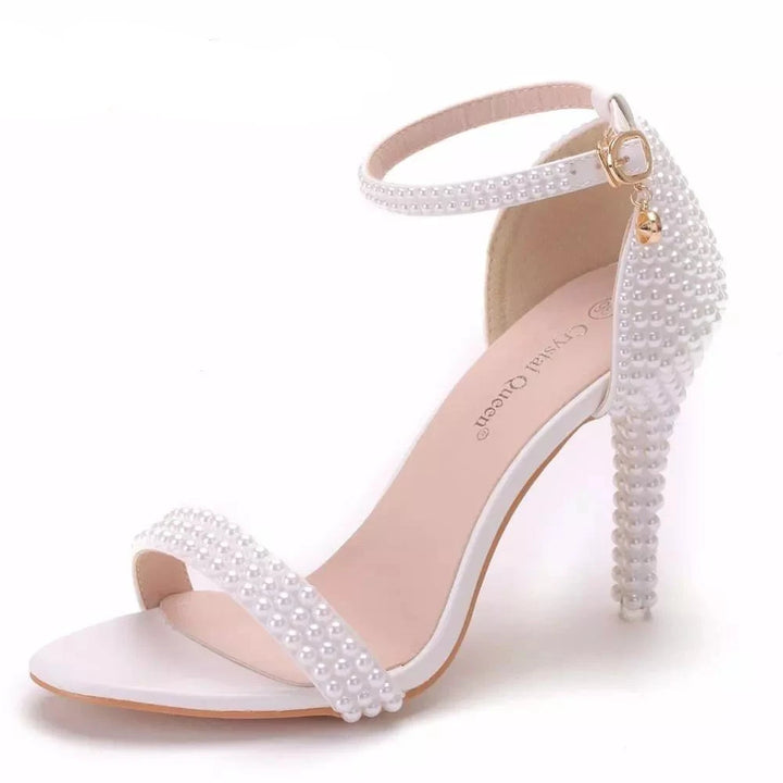 White Ankle Strap Open Toe High Heels  - Divawearfashion