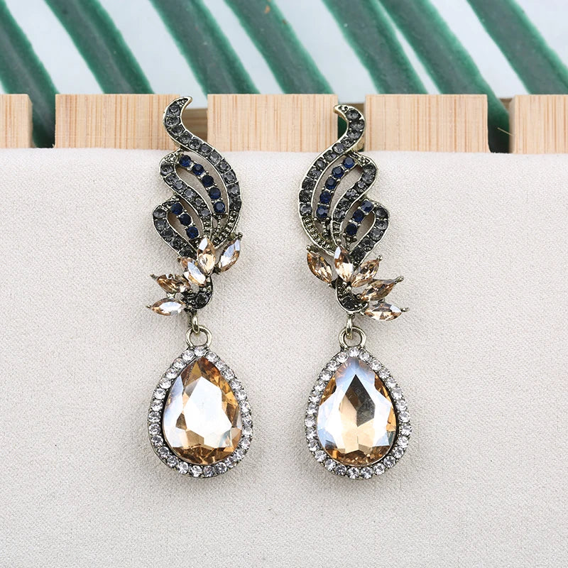 Symmetric Crystal Drop Earrings - Divawearfashion