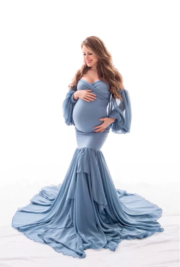 Sexy Off-Shelter Maternity Dresses with Ruffles - Divawearfashion