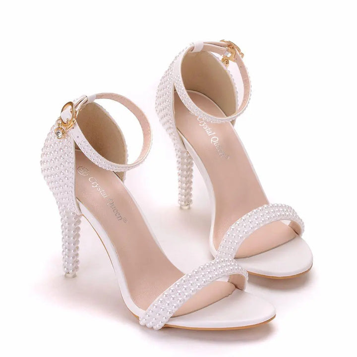 White Ankle Strap Open Toe High Heels  - Divawearfashion