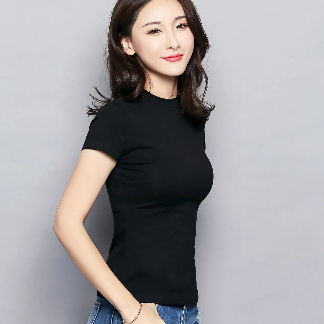 Half High Collar Short-Sleeved T-shirt