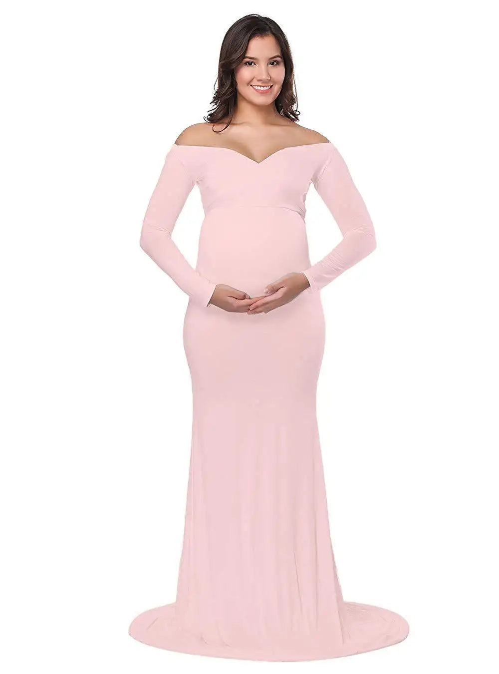 Fitted Long V Neck Maternity Dress - Divawearfashion