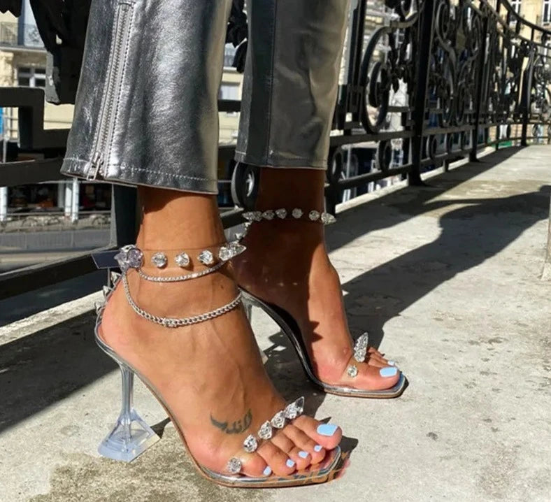 Transparent Crystal Clear Heeled Sandals - Divawearfashion
