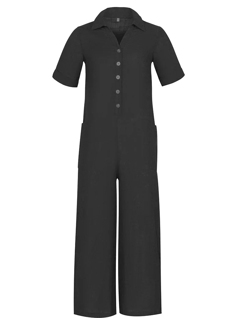 Short Sleeve Pocket Jumpsuits - Divawearfashion