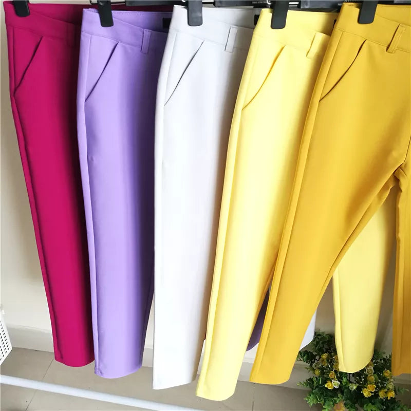 Candy Color Cotton Straight Pencil Pants - Divawearfashion