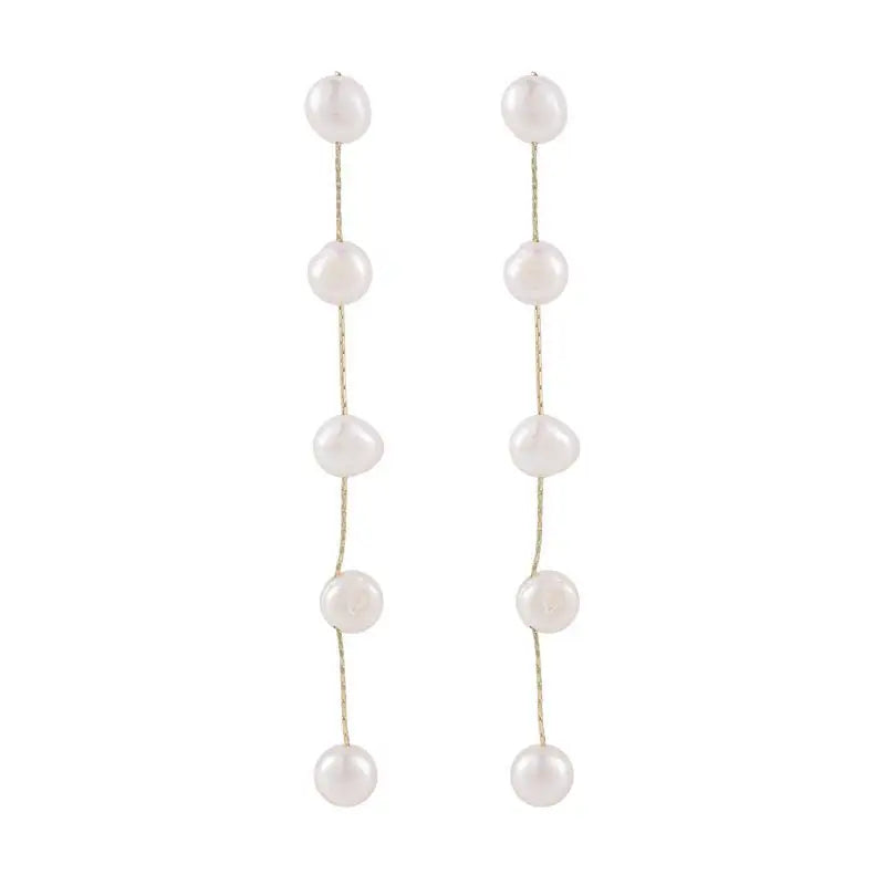 Baroque Pearl Tassel Long Earrings - Divawearfashion