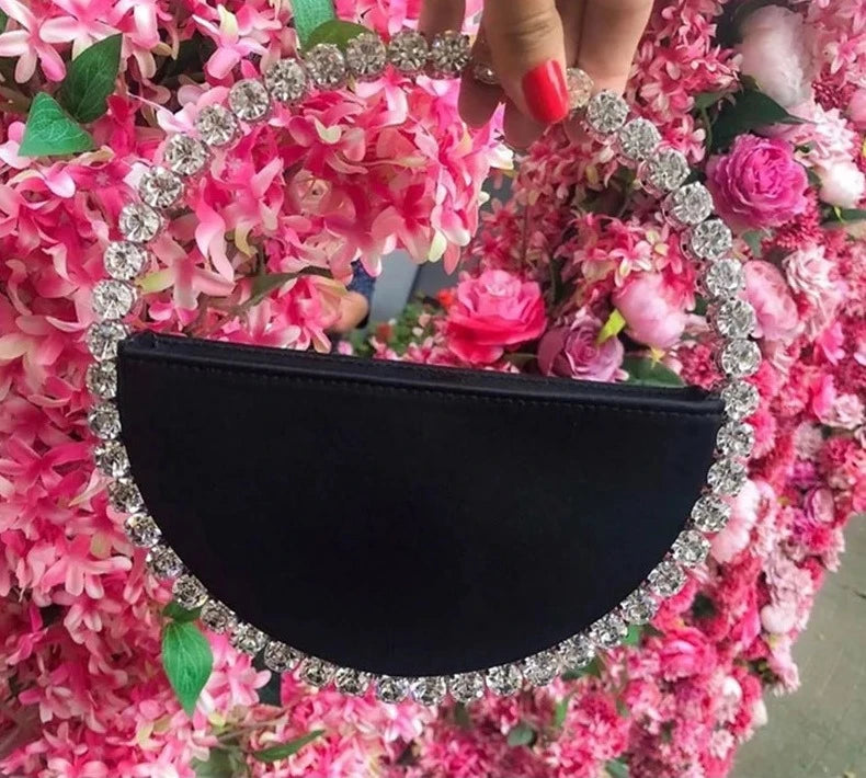 Half Moon Rhinestone Dinner Clutch - Divawearfashion