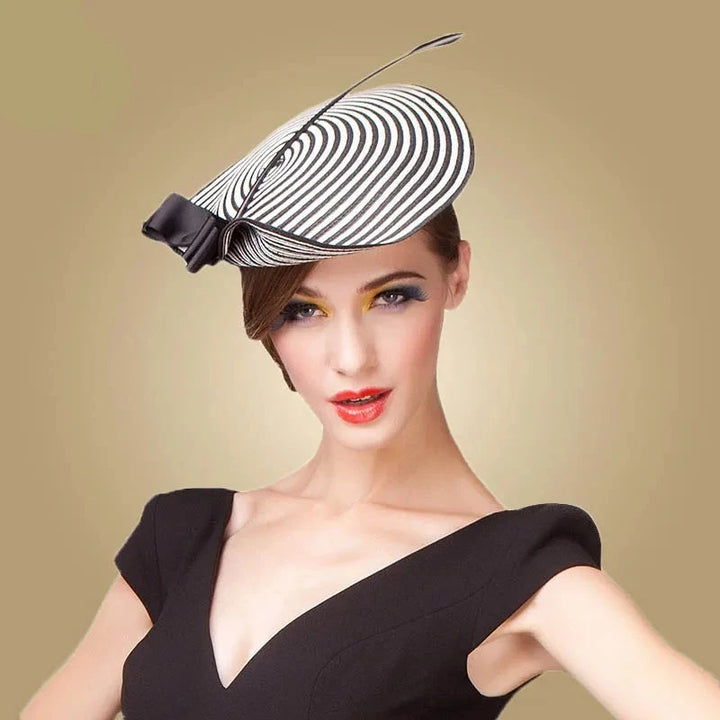 Fedora Black/White Feather Striped Pillbox Hat - Divawearfashion