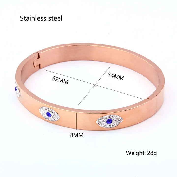 Stainless Steel with Evil Eye Bangle Crystal Bracelet - Divawearfashion