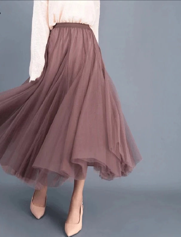 Princess Tulle Mesh Pleated Skirt - 3 Layers - Divawearfashion