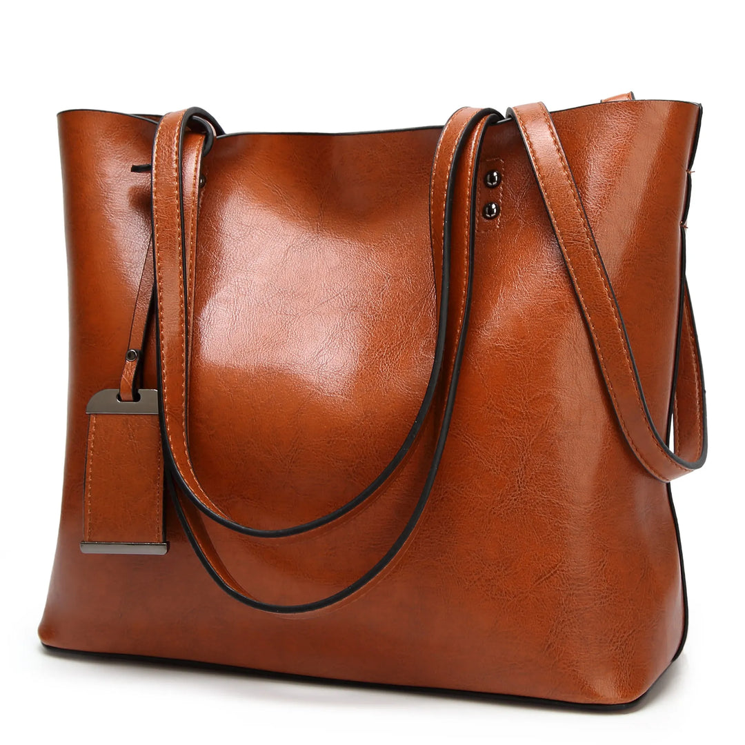 Leather Double Strap Handbag - Divawearfashion
