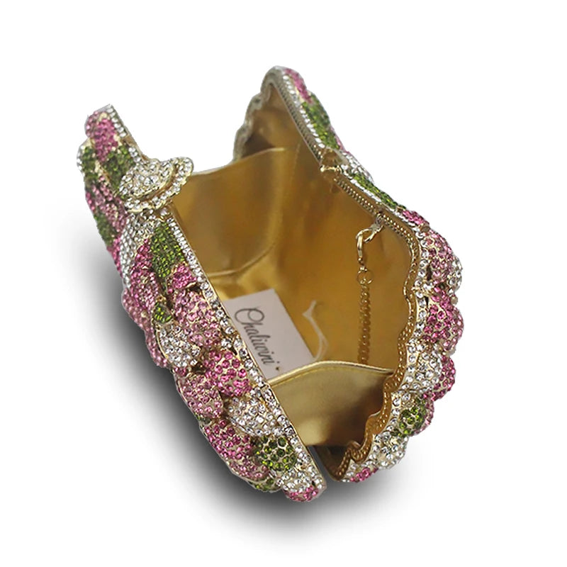 Flower Wreath Diamond Chain Clutches - Divawearfashion