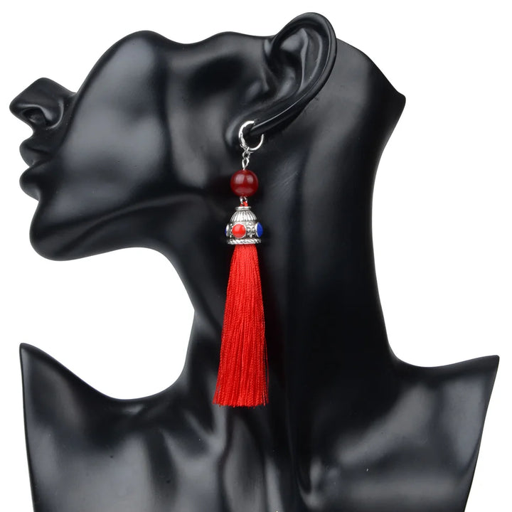 Silk Boho Long Tassel Earrings - Divawearfashion