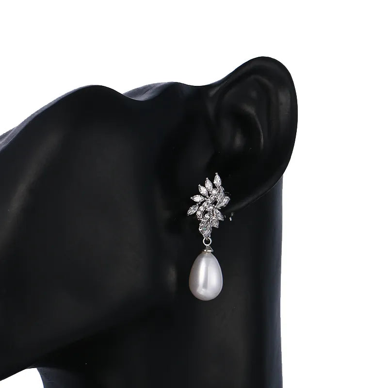 Pearl CZ Stone Fashion Crystal Earring Stud