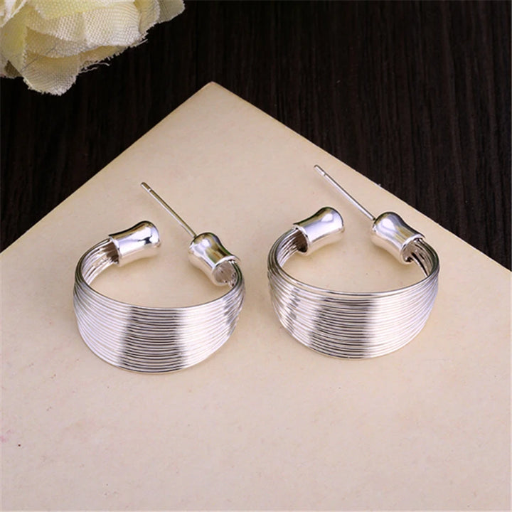 925 Sterling Silver Multi-line Stud Earrings - Divawearfashion