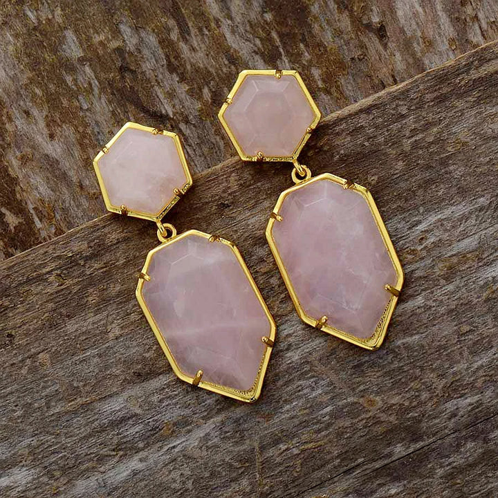 Natural Stone Geometric Design Retro Stud Earrings - Divawearfashion