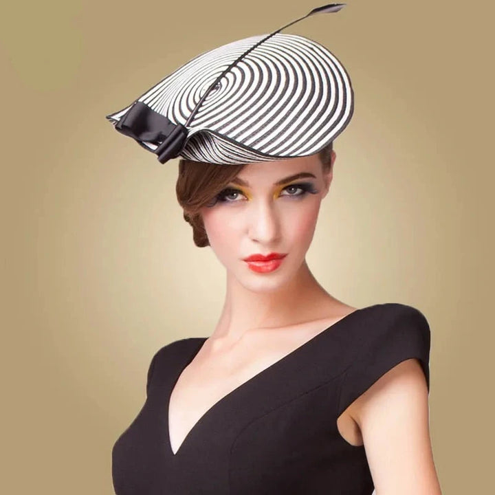 Fedora Black/White Feather Striped Pillbox Hat - Divawearfashion