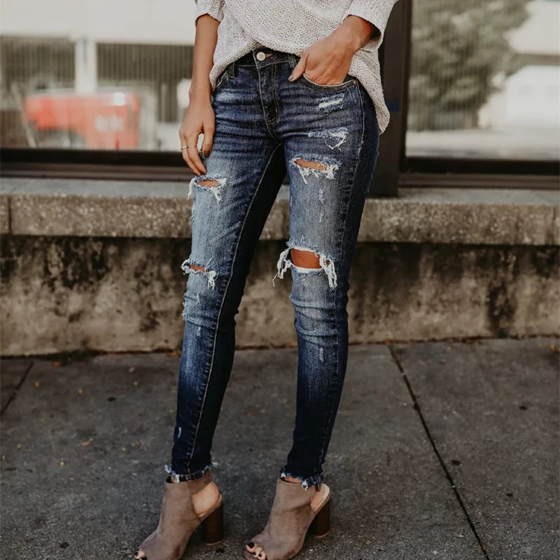 Boyfriend Ripped High Waist Skinny Jeans - Divawearfashion