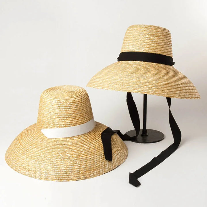 Big Floppy Wheat Straw Hat with Ribbon - Divawearfashion