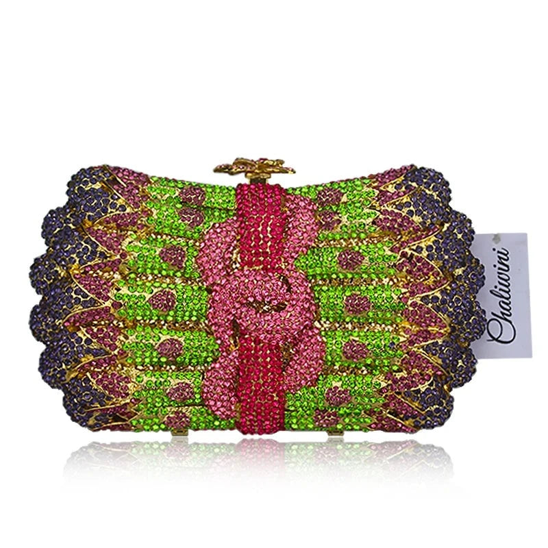 Flower Wreath Diamond Chain Clutches - Divawearfashion