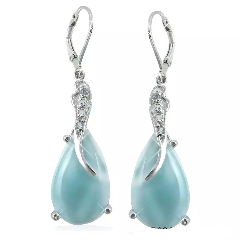 925 Sterling Silver Natural Larimar Gemstone Drop Dangle Earrings - Divawearfashion