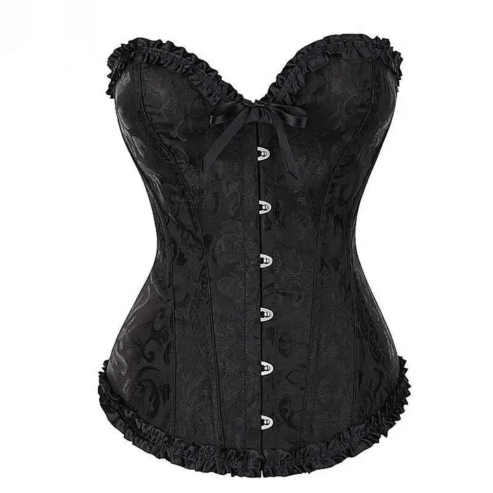 Jacquard Floral Corset Overbust Lace Up Corset - Divawearfashion