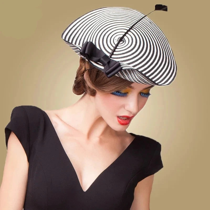 Fedora Black/White Feather Striped Pillbox Hat - Divawearfashion