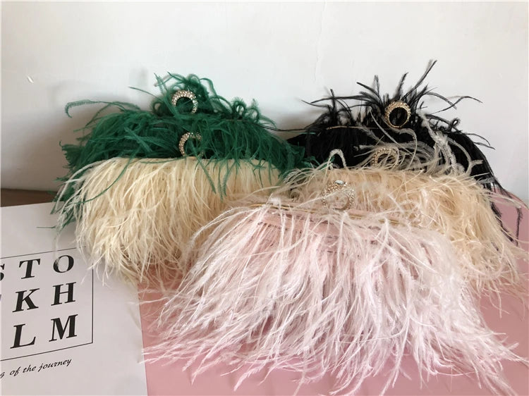 Ostrich Feather Chains Designer Bag - Divawearfashion