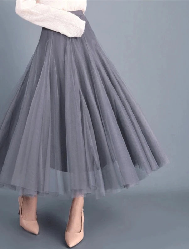 Princess Tulle Mesh Pleated Skirt - 3 Layers - Divawearfashion