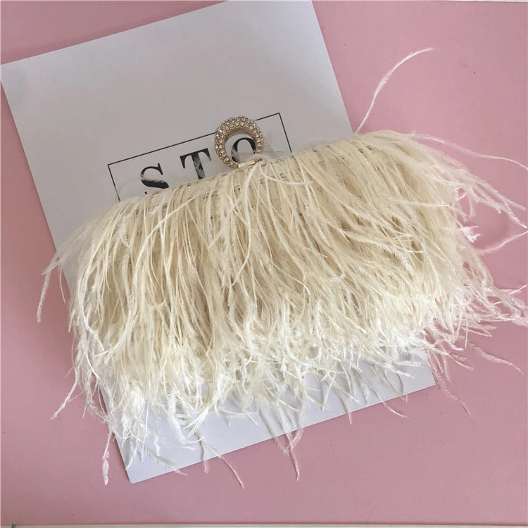 Ostrich Feather Chains Designer Bag - Divawearfashion