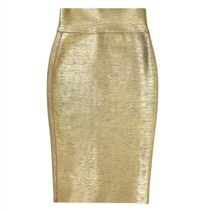 Newest Sexy Gold Bronzing Midi Bandage Skirt - Divawearfashion