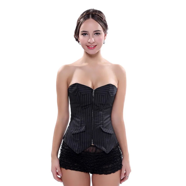 Black Striped Over-Bust Corset - Divawearfashion