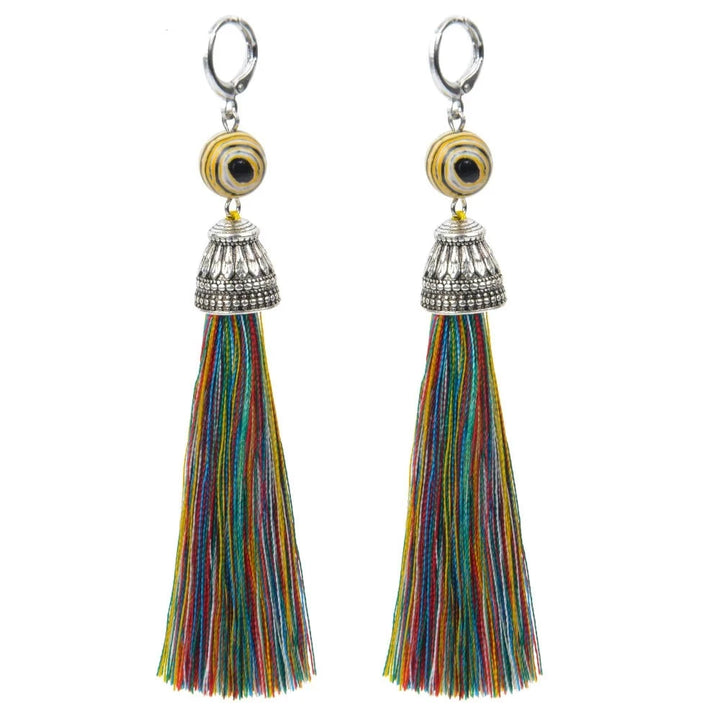 Silk Boho Long Tassel Earrings - Divawearfashion