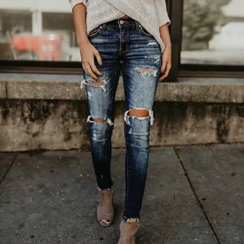 Boyfriend Ripped High Waist Skinny Jeans - Divawearfashion