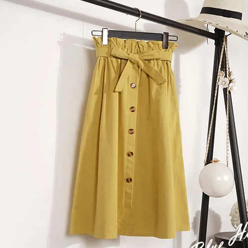 Casual Button Up High Waist Pleated Skirt - Divawearfashion